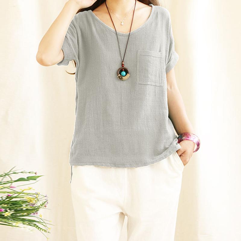 Women's Plus Size Loose Thin Fabric Blouse Simple Short Sleeve T-Shirt