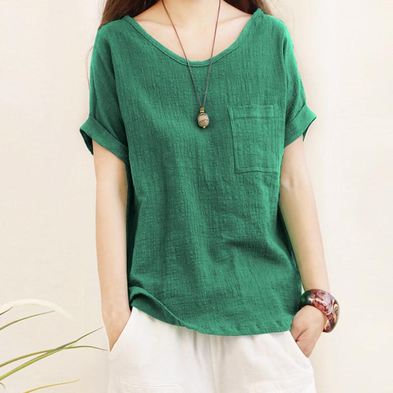 Women's Plus Size Loose Thin Fabric Blouse Simple Short Sleeve T-Shirt
