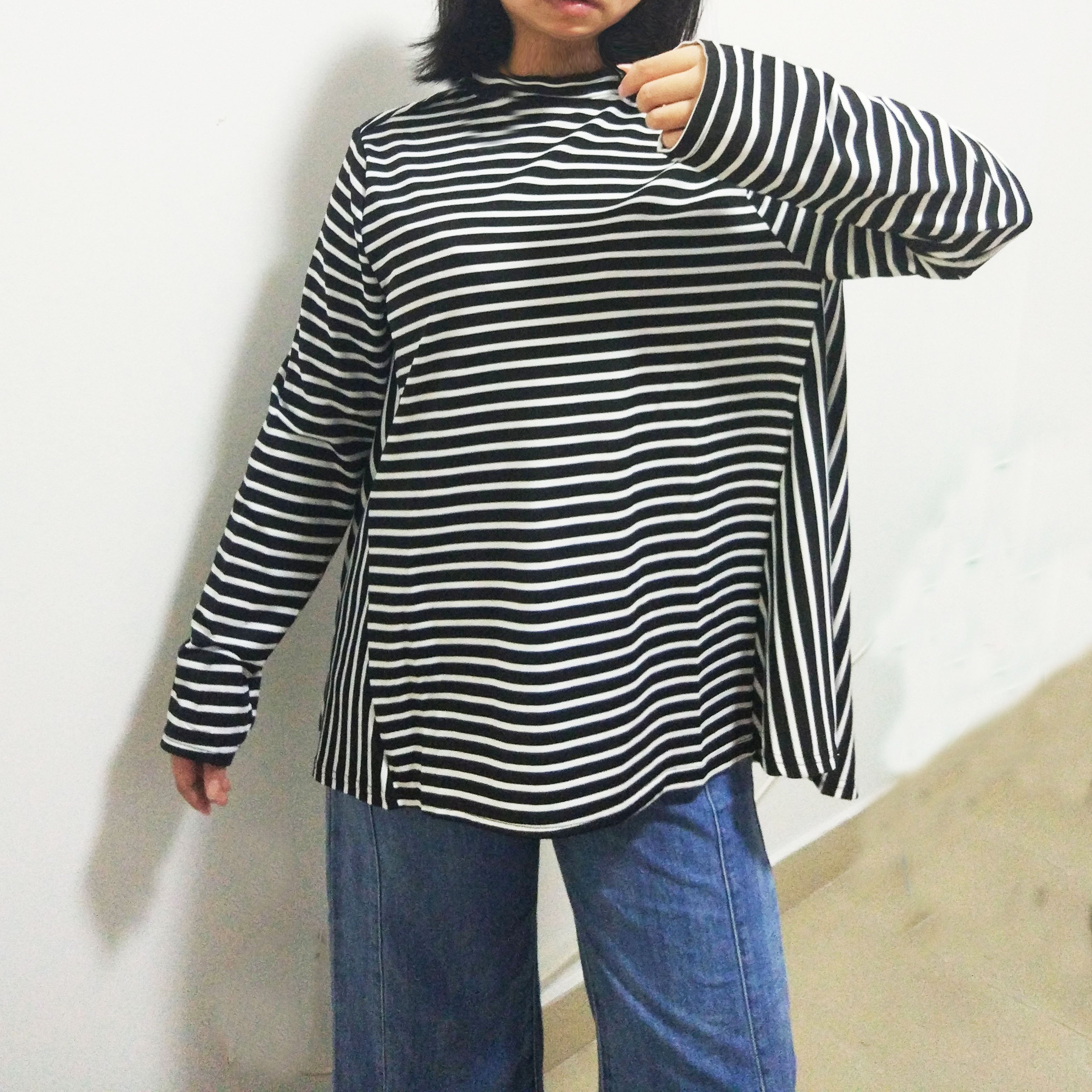 Women's Autumn Blouse Asymmetrical Loose Pattern V-Neck Long Sleeve T-Shirt