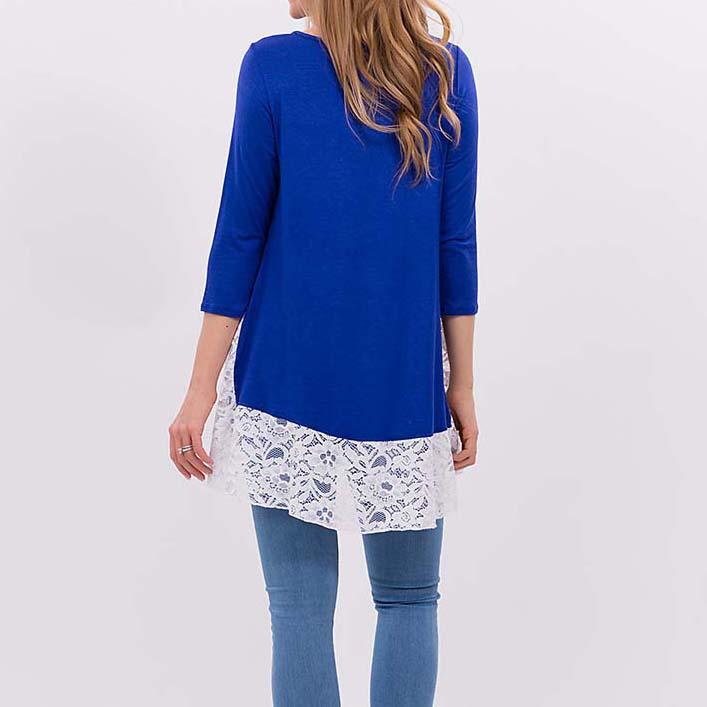 Fashion casual long sleeve blouse with lace appliqués