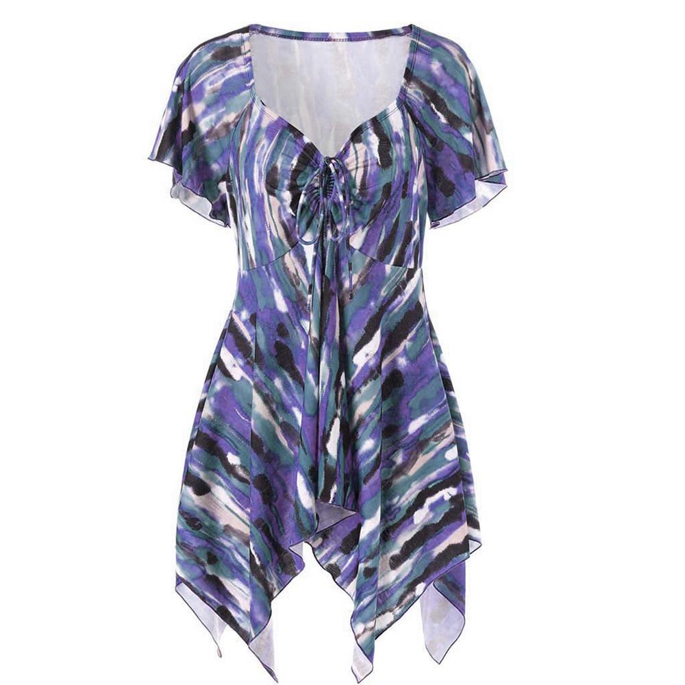 Women's Irregular Print Blouse Button Up Shirt Blouse