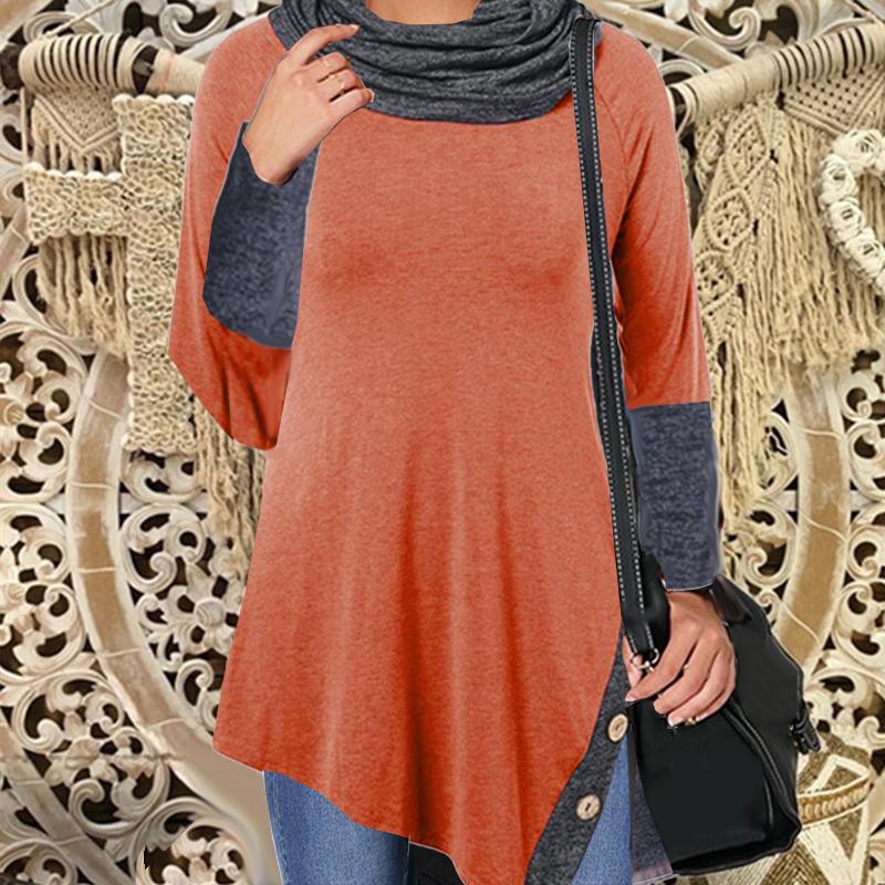 Women's Slim Comfortable Button Up Long Sleeve Contrast Color Blouse Suitable For Leisure And Autumn And Winter Season