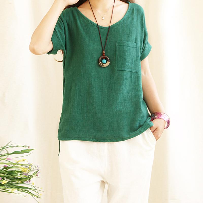 Women's Plus Size Loose Thin Fabric Blouse Simple Short Sleeve T-Shirt