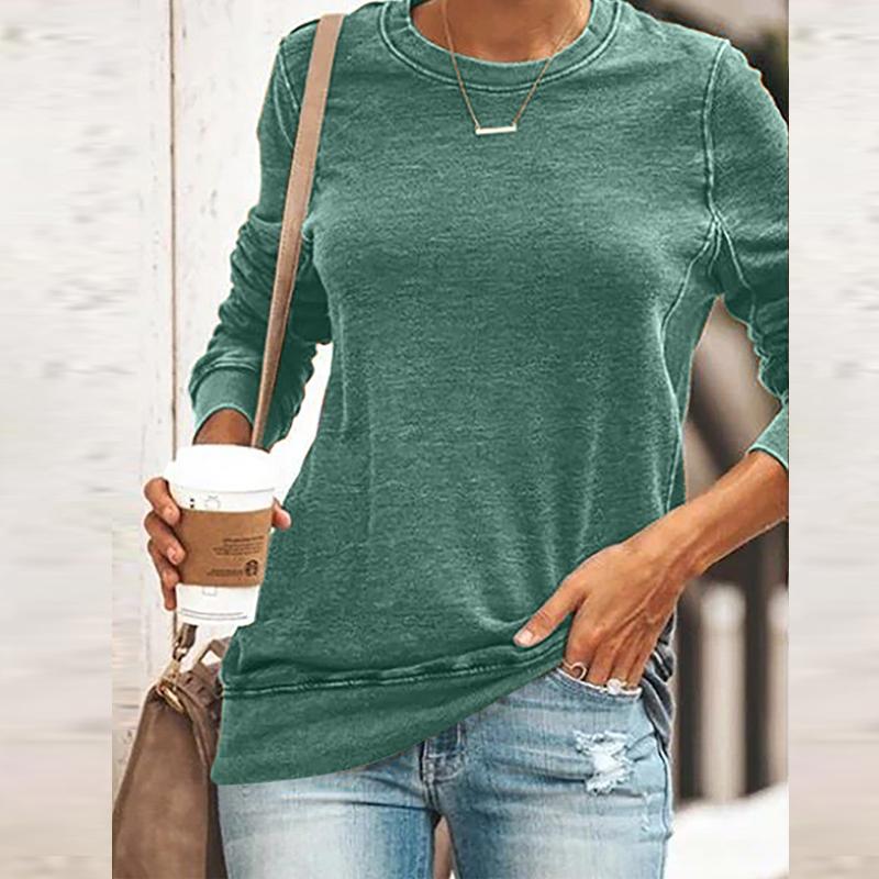Women's Solid Color Round Neck Long Sleeve Blouse Simple Casual Blouse