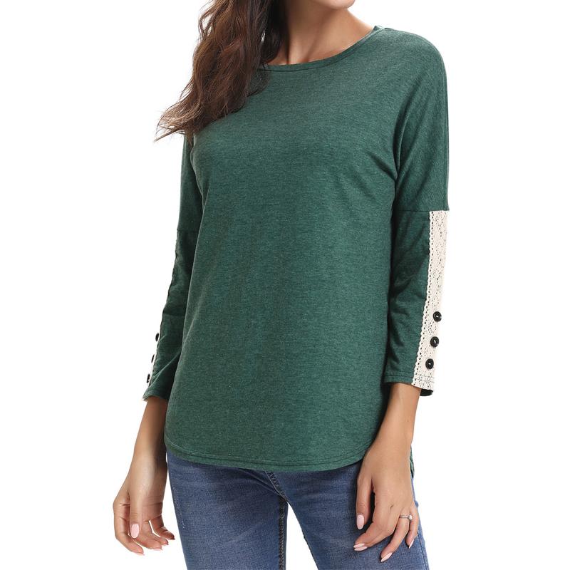 Autumn Winter Women's Blouse Lace Applique Long Sleeves Buttons Special Pattern Round Neck Delicate Material