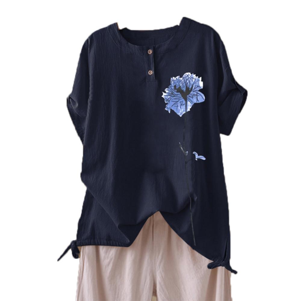 Women's Casual Style Floral Print Round Neck Short Sleeve T-Shirt