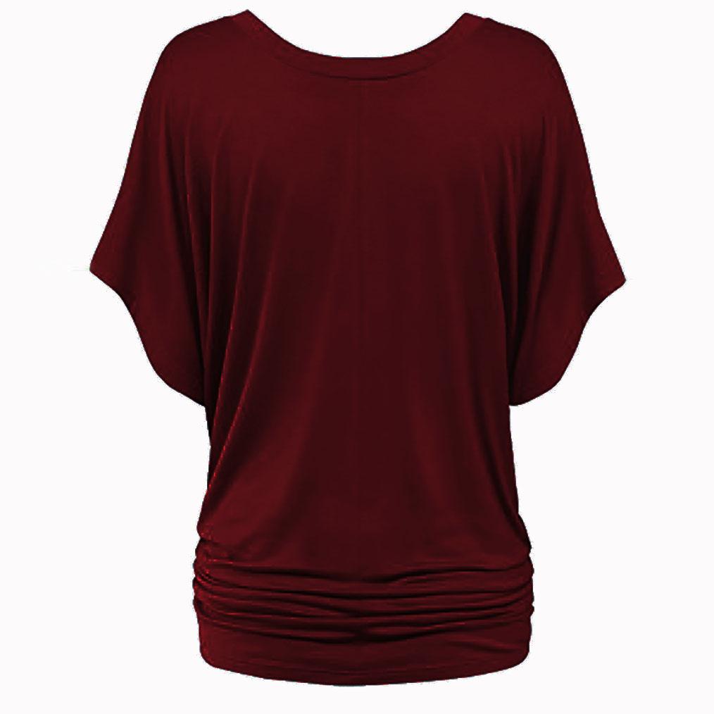 Solid Color Short Sleeve Loose V-Neck Blouse/T-Shirt With Lilac Sleeve