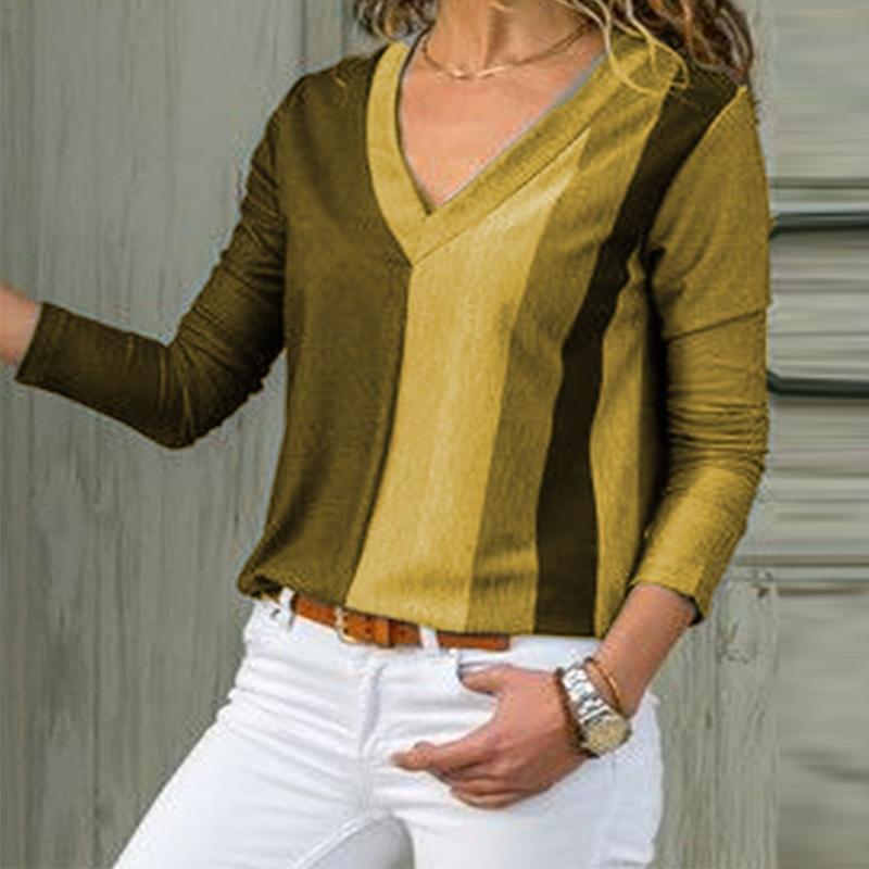 Women's Printed V-Neck Long Sleeve Casual Blouse