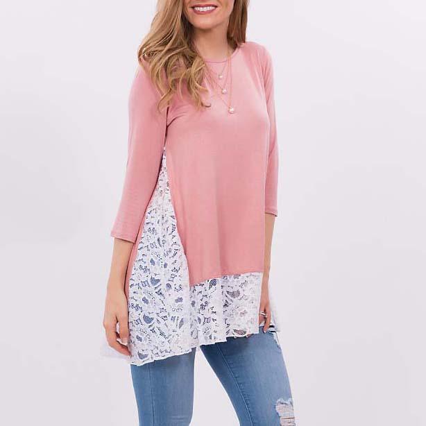 Fashion casual long sleeve blouse with lace appliqués