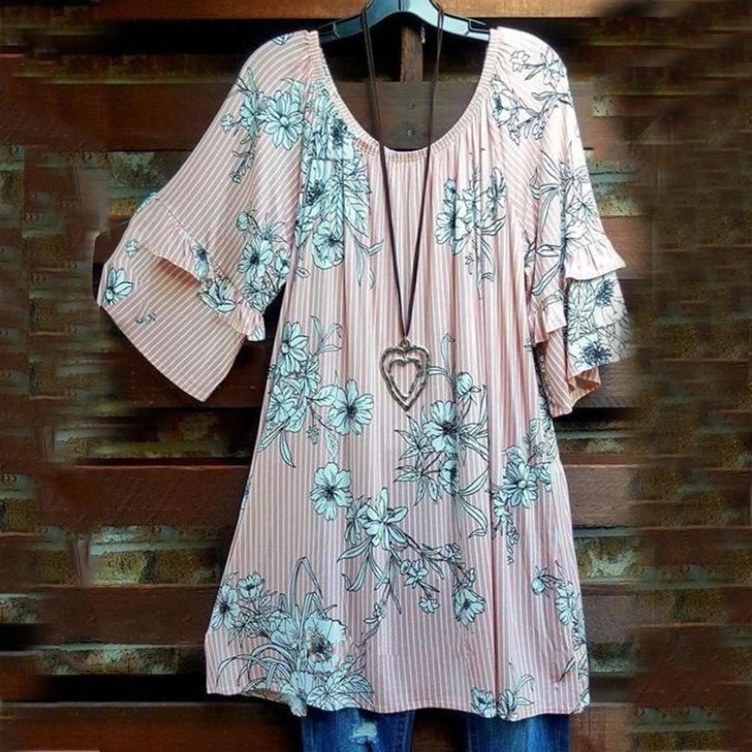 Women's Loose Off Shoulder Sleeves Striped Print T-Shirt