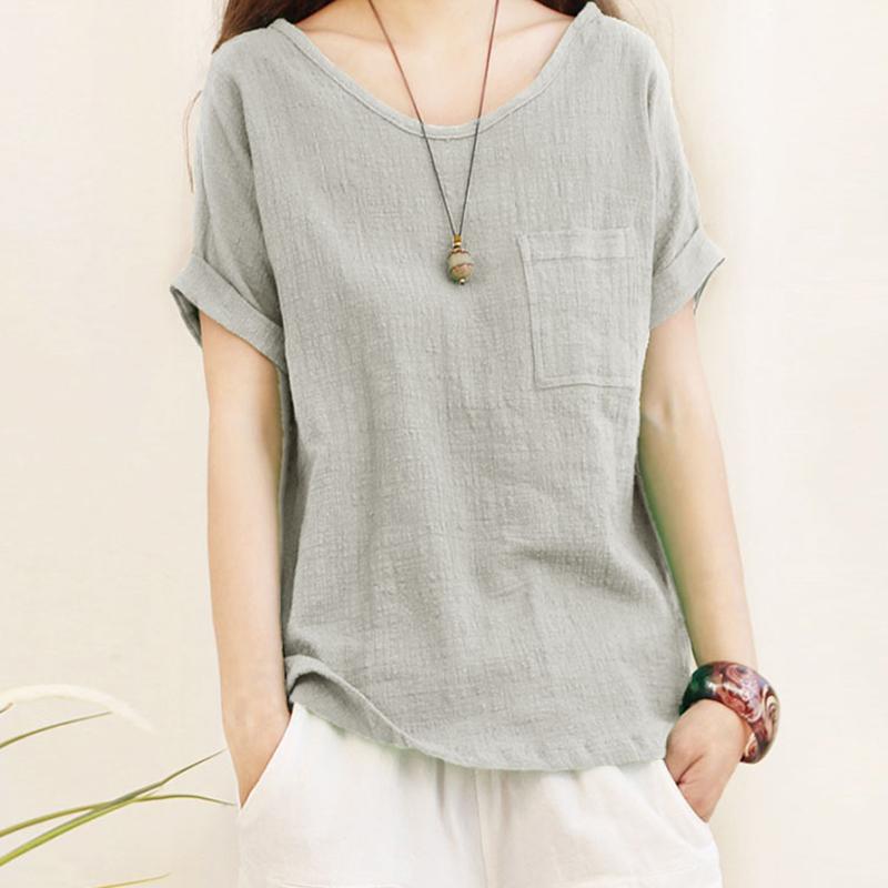 Women's Plus Size Loose Thin Fabric Blouse Simple Short Sleeve T-Shirt