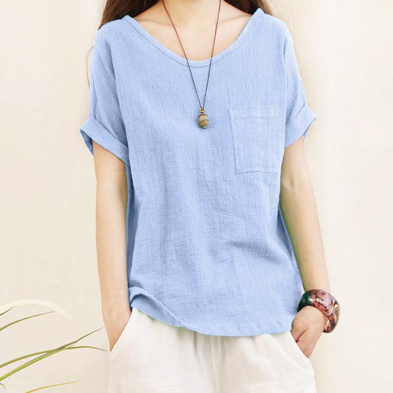 Women's Plus Size Loose Thin Fabric Blouse Simple Short Sleeve T-Shirt