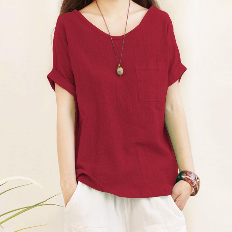 Women's Plus Size Loose Thin Fabric Blouse Simple Short Sleeve T-Shirt