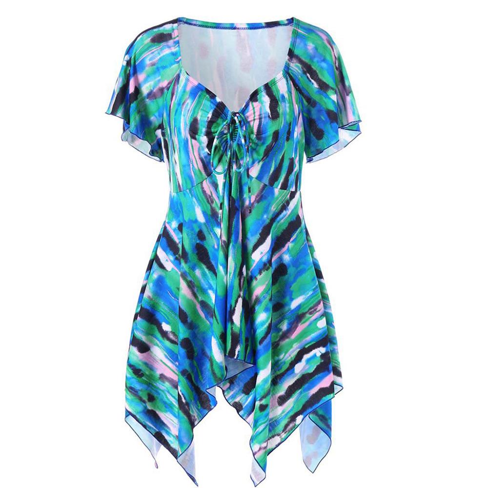 Women's Irregular Print Blouse Button Up Shirt Blouse